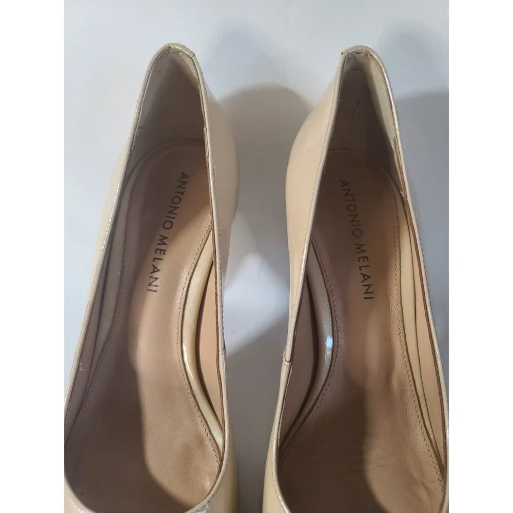 Antonio Melani Nude Patent Leather Open Toe Pumps Heels Women Sz 7 M